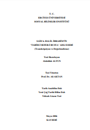 Said b. Halil İbrahim’in ‘tarih-i sefer-i rusya’ adlı eseri (transkripsiyon ve değerlendirme)